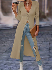 Womens Chic Solid Knit Cardigan - Soft Button Down, Long Sleeve, Slim Fit, Long Length - Perfect for Layering, Elegant Casual Wear