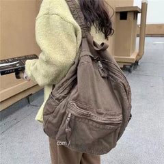 Ingvn  Vintage Backpack for Women Canvas Women Rucksack Zipper Casual Medium-Capacity Preppy Style Female Bag
