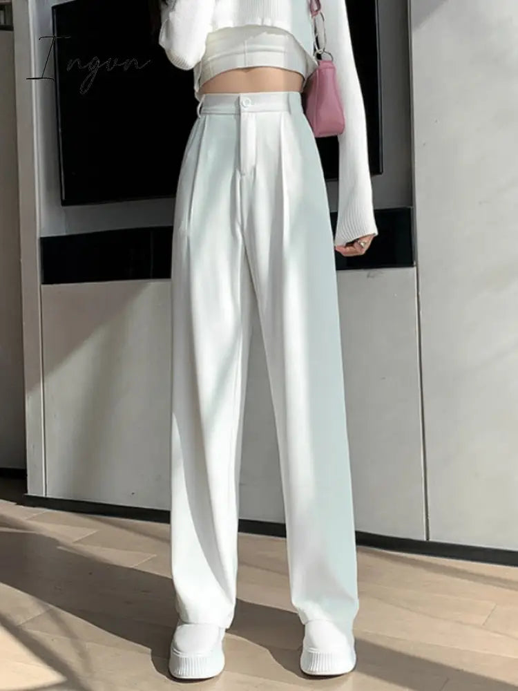 Ingvn - Spring Outfits Trends Casual High Waist Loose Wide Leg Pants for Women Spring Autumn New Female Floor-Length White Suits Pants Ladies Long Trousers