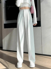 Ingvn - Spring Outfits Trends Casual High Waist Loose Wide Leg Pants for Women Spring Autumn New Female Floor-Length White Suits Pants Ladies Long Trousers