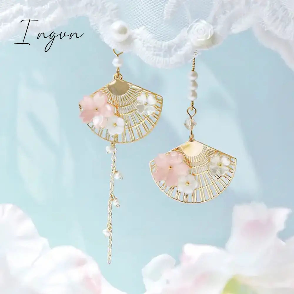 New Korean Flower Asymmetrical Dangle Earrings for Women Long Tassel Butterfly Imitation Pearl Cat Drop Earring Party Jewelry