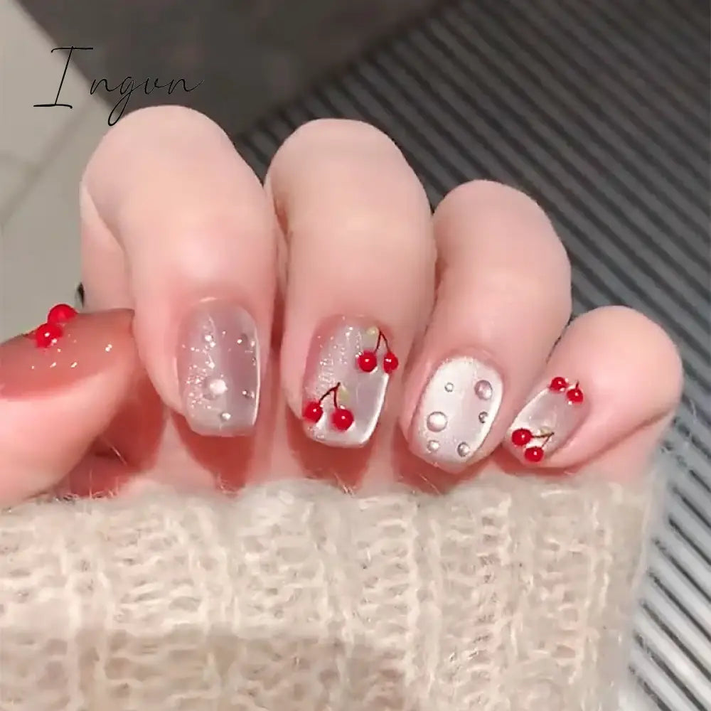 24pcs detachable cat eyes red wine false nails with glue full cover ballet square almond shiny acrylic press on fake nails tips