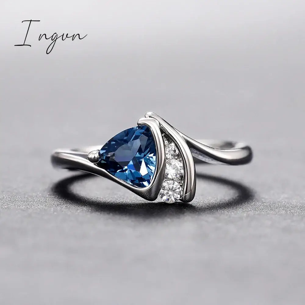 Ingvn - Modern Design Blue Cubic Zirconia Rings for Women 2022 New Trend Engagement Wedding Bands Accessories Fashion Jewelry