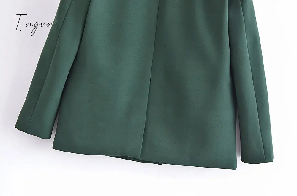 Ingvn - Women Fashion Solid Double Breasted Blazers Female Elegant Long Sleeves Loose Jacket Coats Office Ladies Outerwear Top