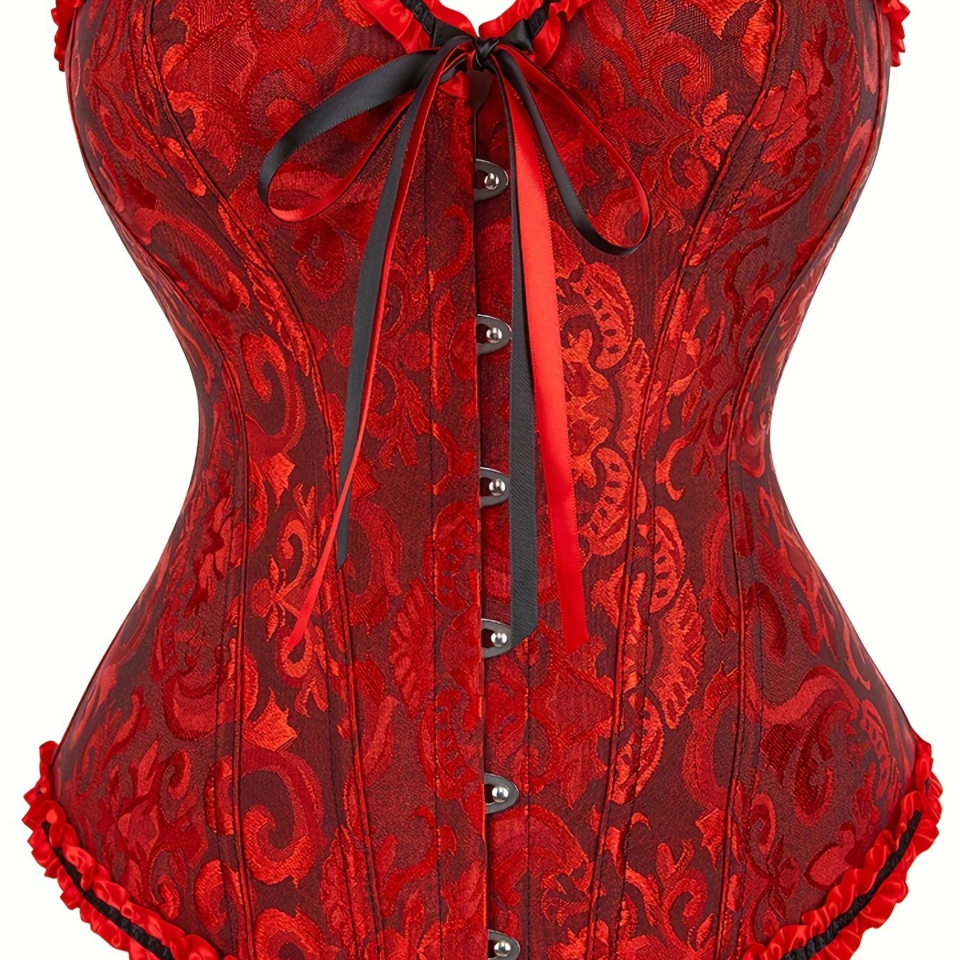 Flirty Ruffle Strapless Corset Bustier - Firm Tummy Control with Lace-Up Back - Luxurious Jacquard Womens Shapewear