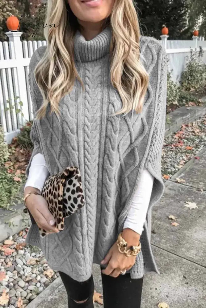 Ingvn -  High Neck Loose Cable Knit Pattern Stitching Sweater(7 Colors)