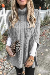 Ingvn -  High Neck Loose Cable Knit Pattern Stitching Sweater(7 Colors)