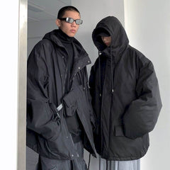 Punk style Padded Jacket Men Women Winter new thickened dark oversize hooded charging cotton jacket men's thick/thin Top