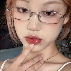 INGVN  Y2K Harajuku Small Square Frame Glasses Women Retro Metal Eyeglasses Clear Reading Spectacle Blue Light Blocking Eyewear