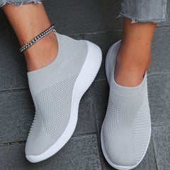 Women's Solid Color Sneakers, Breathable Flying Woven Outdoor Shoes, Lightweight Low Top Running Shoes plus size
