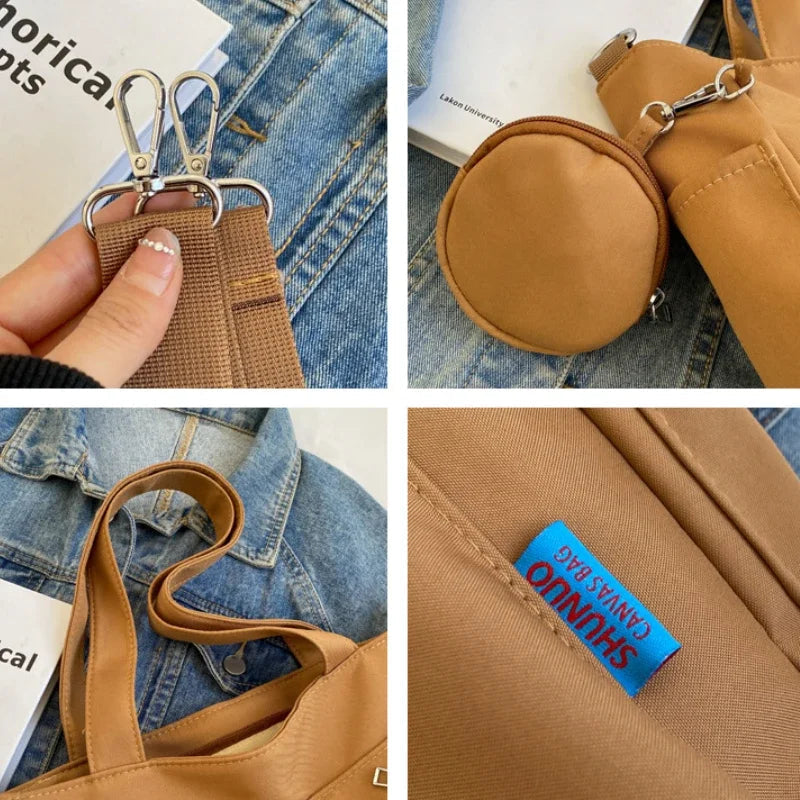Ingvn  Simplicity Oxford Canvas Composite Shoulder Bag Solid Color Versatile Lazy Style Crossbody Bag Large Capacity Commuter Tote Bag