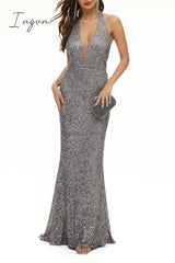 Ingvn - Elegant Formal Solid Patchwork Halter Evening Dress Dresses