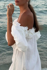 Ingvn - Sexy Solid Slit Fold Off the Shoulder Beach Dresses