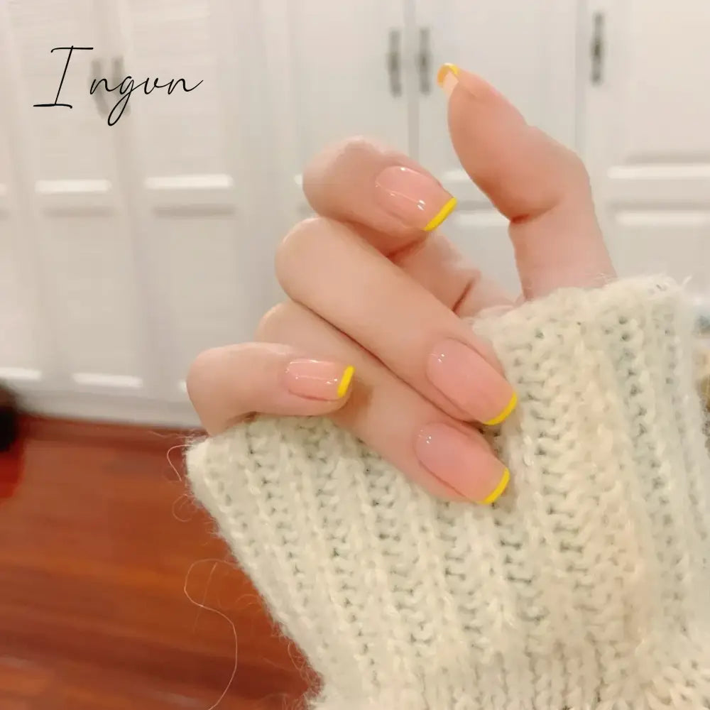 24Pcs French Tip  Press on Nails Short Coffin False Nails Simple Wearable Fake Nails Frosted Full Cover Press on Nail Tips Art