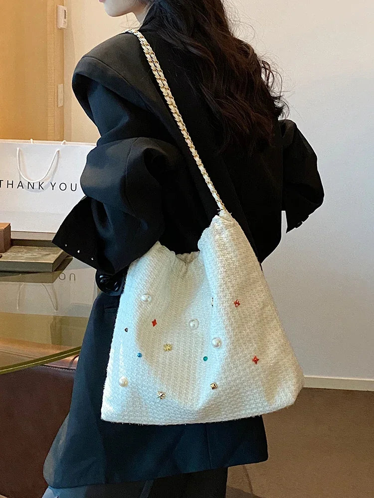 Ingvn  Large Capacity Colored Diamond Women's Shoulder Bag Fashion Design Ladies Underarm Bag Simple Soft Female Tote Purse Handbags