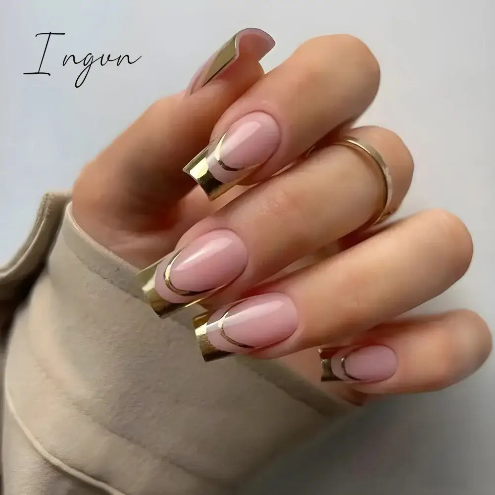 24Pcs French Tip  Press on Nails Short Coffin False Nails Simple Wearable Fake Nails Frosted Full Cover Press on Nail Tips Art