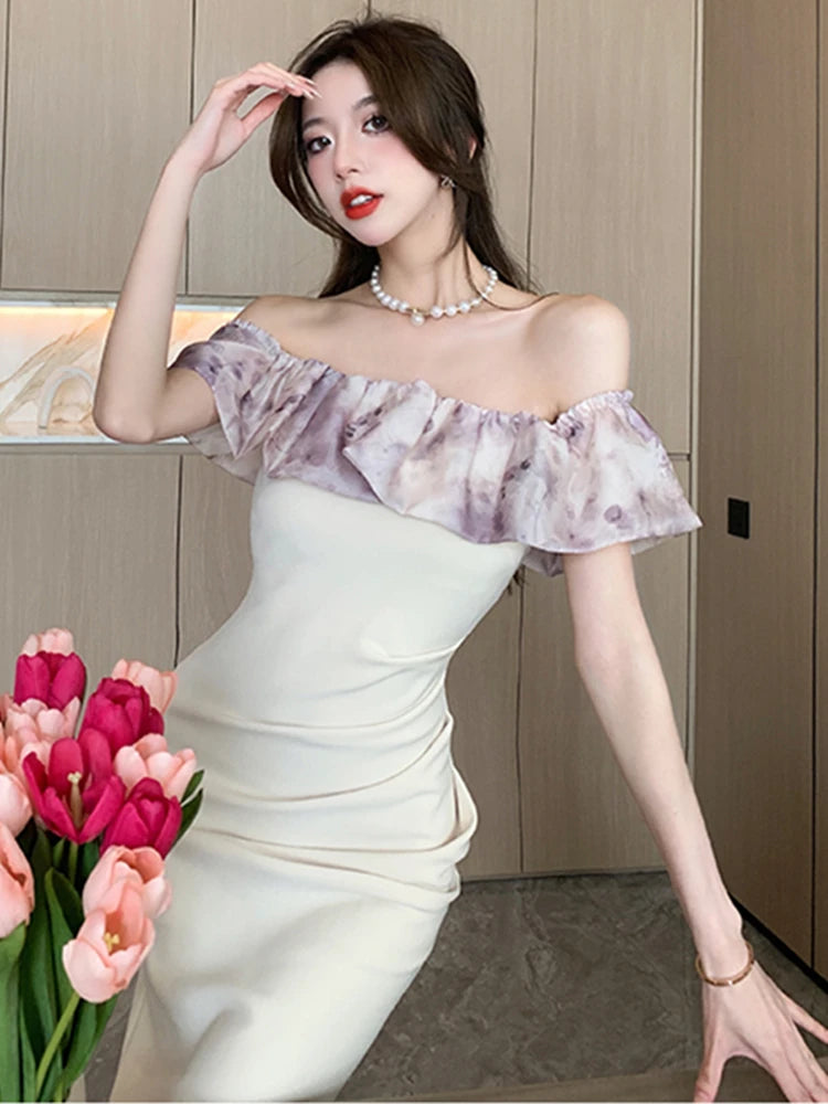 Women Summer Off Shoulder Sexy Backless Midi  Bodycon Dress Female Prom Party  Vestidos Clothes