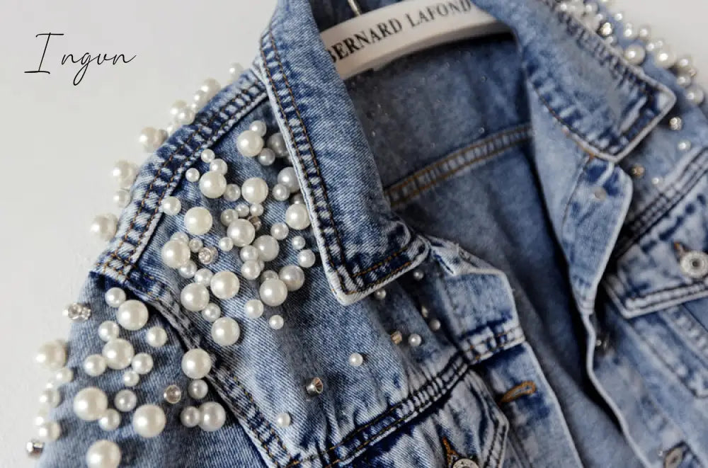 Ingvn - Denim Jacket Women New Autumn Women's Jean Jackets  Pearl  Casual Denim Jacket Women Coat Long Sleeve Outerwear