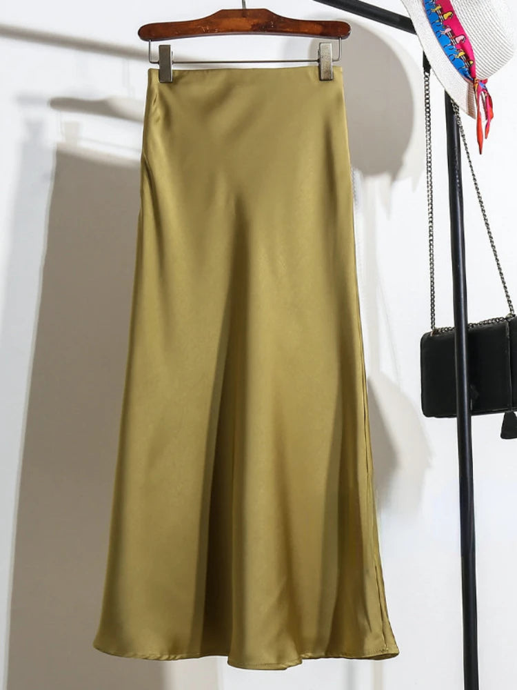 Acetic Satin Fishtail Skirt Woman Korean Fashion Elastic High Waist Skirts for Women Spring/summer 2024 New Slim Long Dresses