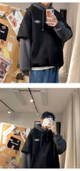 Ingvn - Spring Outfits 2023 Trends Hoodies Women Sweatshirt Couple Autumn/winter Fake Two-piece Hooded Pullover Student Korean Style Loose Top Velvet Thick Jacket