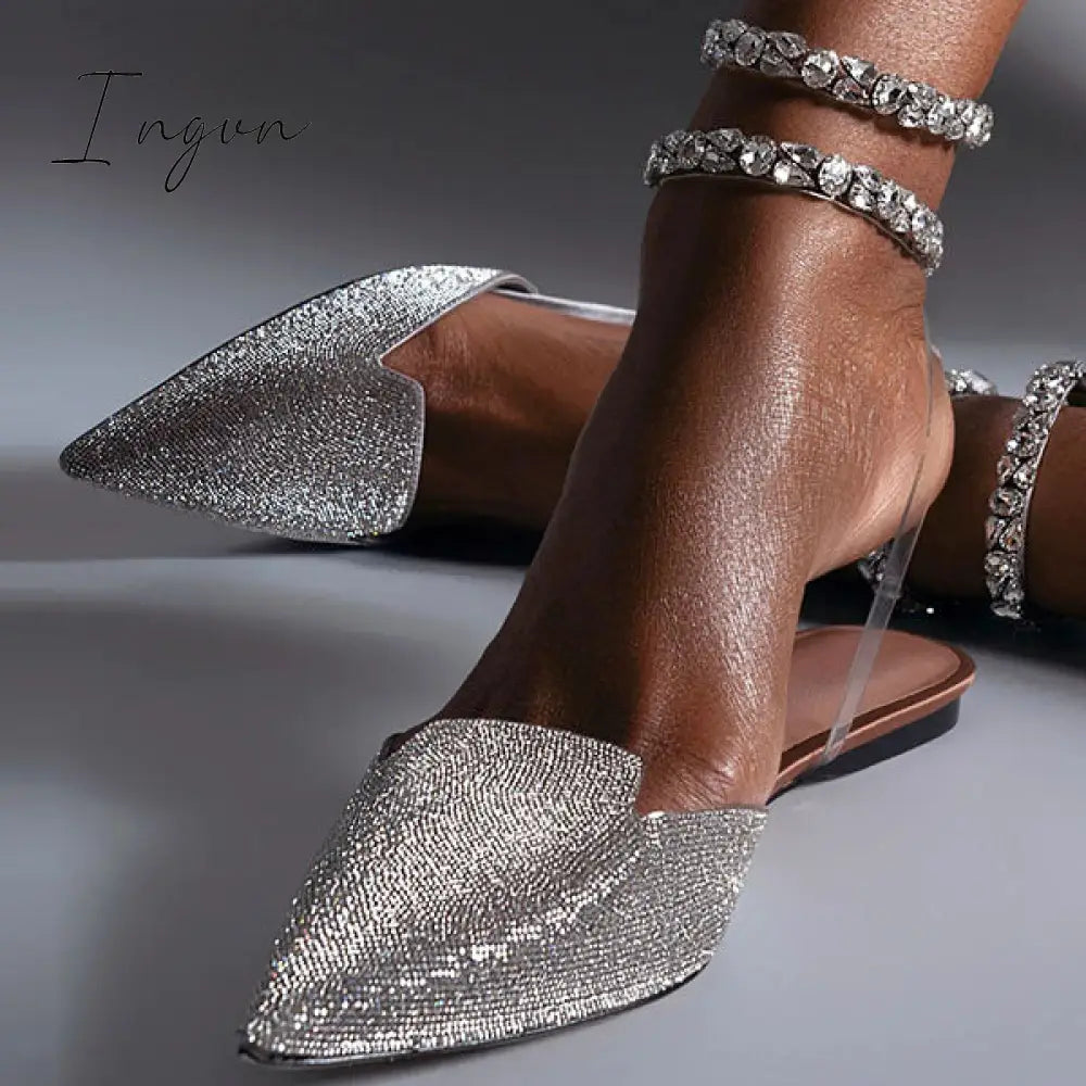 Ingvn - Patent Leather Pointed Toe Adjustable Ankle Strap Flats