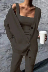 Ingvn - Casual Solid Patchwork Buckle Three Pieces(4 Colors)