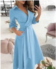 Ingvn - Spring and summer fashion plus size ruched dress long-sleeved V-neck print bag hip dress women's clothing dress for women