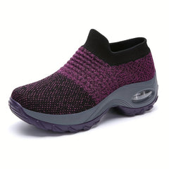 Women's Breathable Knit Sneakers, Comfortable Low Top Slip On Shoes, Women's Air Cushion Shoes plus size