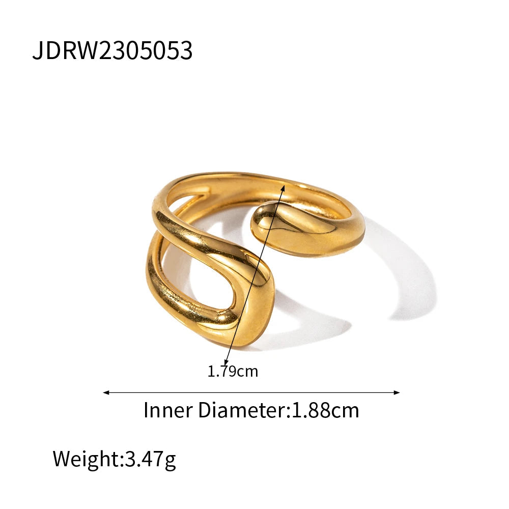 INGVN  Fashion Stainless Steel Waterproof Open Ring Personality Charms PVD Real Gold 18K Plated Trendy Jewelry for Women