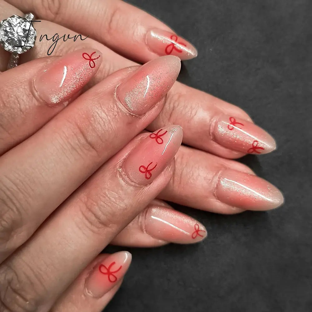 24pcs detachable cat eyes red wine false nails with glue full cover ballet square almond shiny acrylic press on fake nails tips