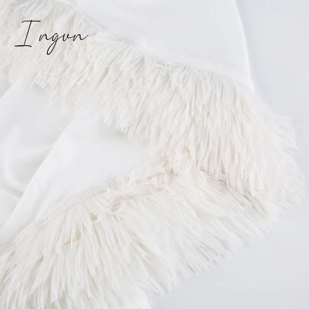 Ingvn - Furry Long Sleeve Hooded Bodycon Mini Dresses Women White V Neck Fuzzy Dress Skinny Christmas Party Streetwear Winter
