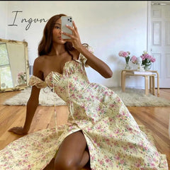 Ingvn - Flower Print Sexy Long Dress For Women High Split Night Club Party Dresses Backless Bodycon Summer Dress Vestidos