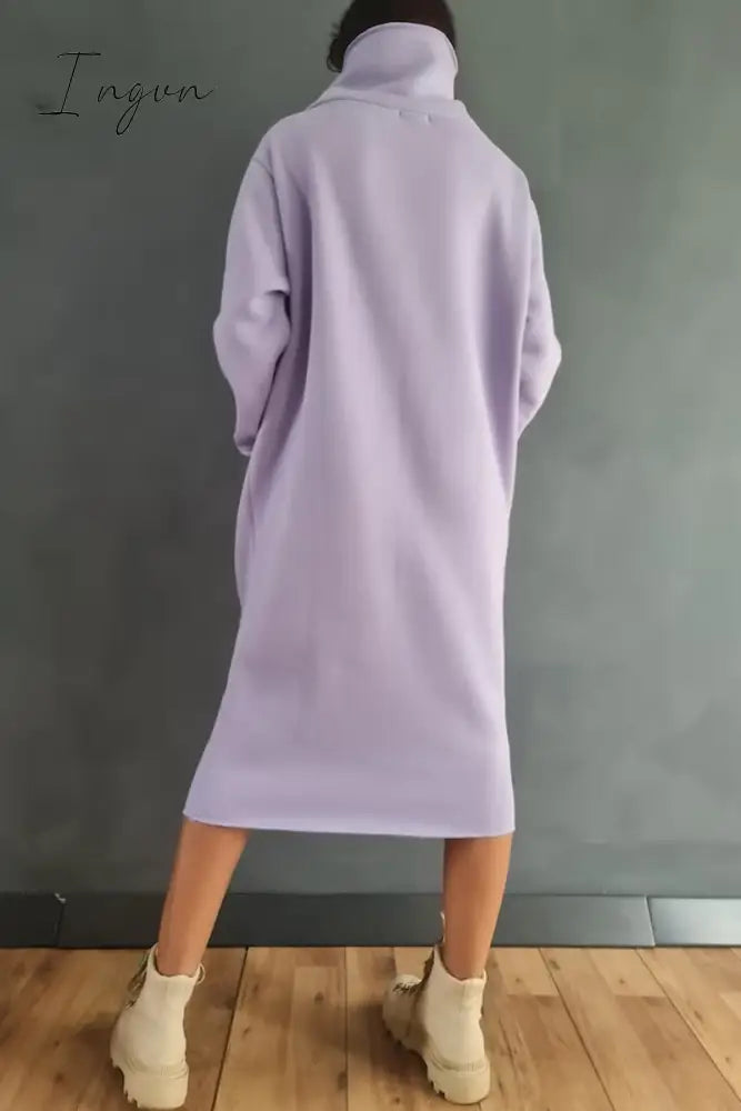 Ingvn - Casual Solid Pocket Turtleneck Long Sleeve Dresses