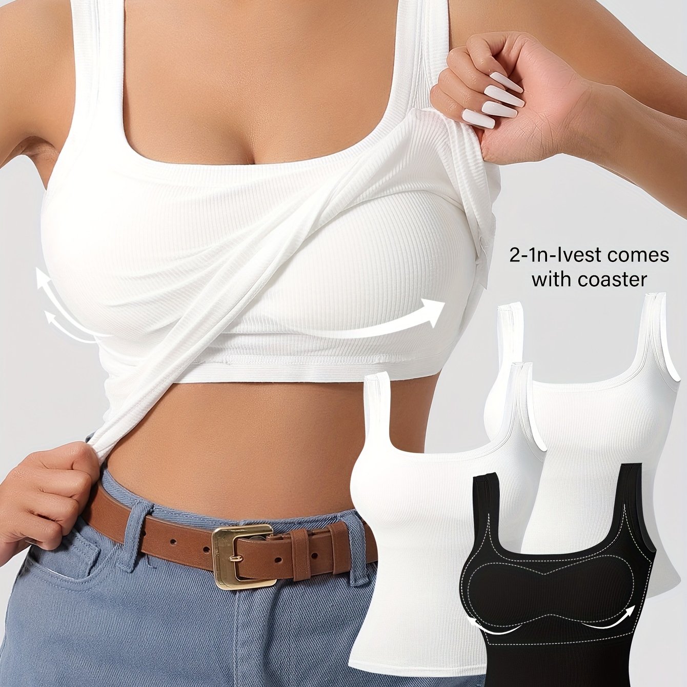 Solid Color Slim Tank Top 3 Packs, Casual Square Neck Sleeveless Versatile Top, Women's Clothing