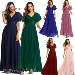 Ingvn - Evening Dresses Elegant V-Neck Ruffles Chiffon Formal Evening Gown  Robe Vestidos De fiesta Dress for Wedding Party