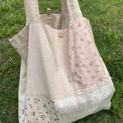 INGVN  Patchwork Contrast Color Flower Print Shoulder Handbags Fashion Y2k Underarm Bag High-capacity Women All Match Canvas Tote Bags