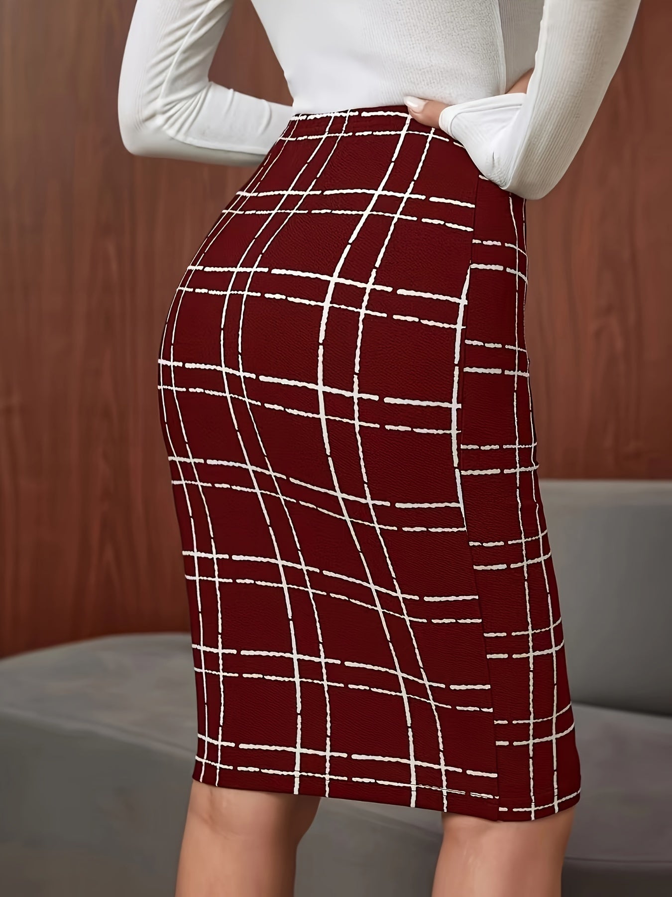 Vibrant Plaid Print Slim Fit High Waist Pencil Skirt - Flattering, Versatile, and Comfortable for Spring & Summer - Women's Stylish Clothing for Work, Date, or Casual Occasions