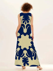 Boho Chic Sleeveless V-Neck Maxi Dress - Eye-Catching Graphic Print, Perfect for Spring & Summer - Womens Airy Beachwear