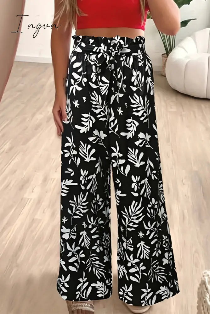 Ingvn - Casual Vintage Floral Loose High Waist Wide Leg Full Print Bottoms