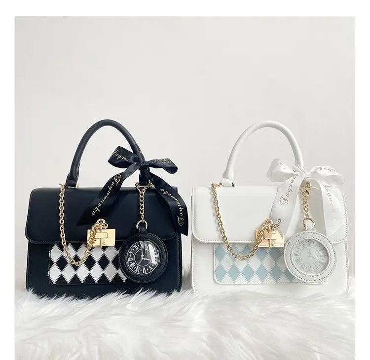 INGVN  Cute Lolita Party Itabag Summer Kawaii Japanese Sweet Bow-knot Handbags for Women White PU Leather Messenger Bag