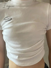 Ingvn - Fashion T-shirt O-neck Short Sleeve White Woman Tshirts Crop Tops Y2k Clothes Tunic Folds Summer Chic Tees 2023 Shirts for Women