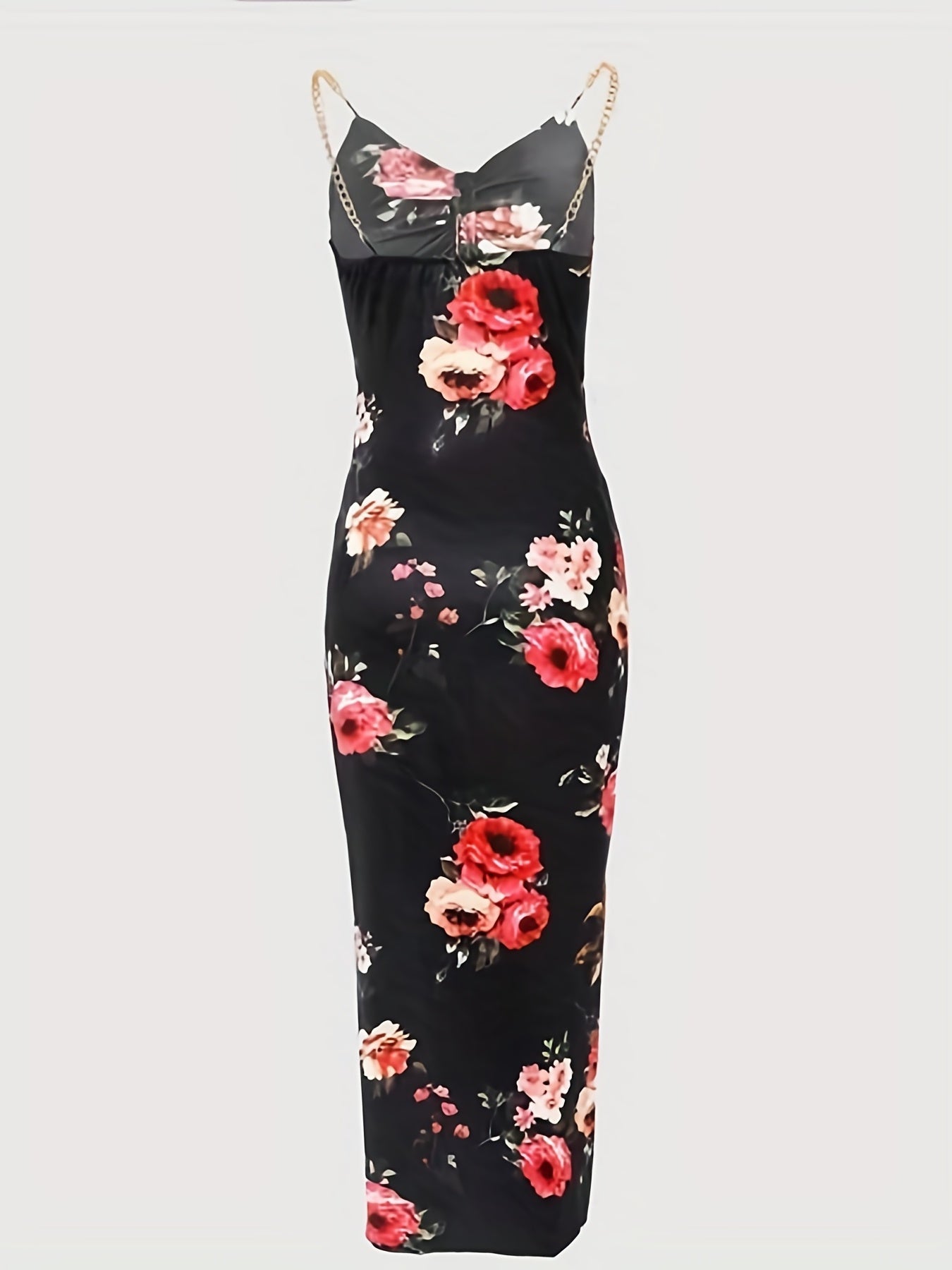Flirty Floral Print Chain Strap Dress - Alluring Cut Out, Sleeveless Bodycon Style - Adjustable Fit for Womens Fashion