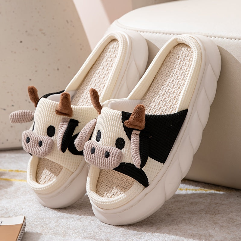 Adorable Womens Cow Print Slippers - Ultra-Soft Platform with Luxurious Plush Lining - Non-Slip Indoor Slides for Year-Round Cozy Comfort