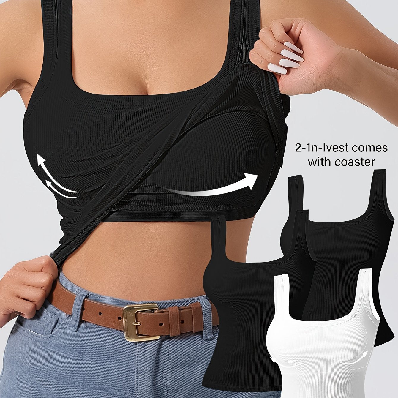 Solid Color Slim Tank Top 3 Packs, Casual Square Neck Sleeveless Versatile Top, Women's Clothing
