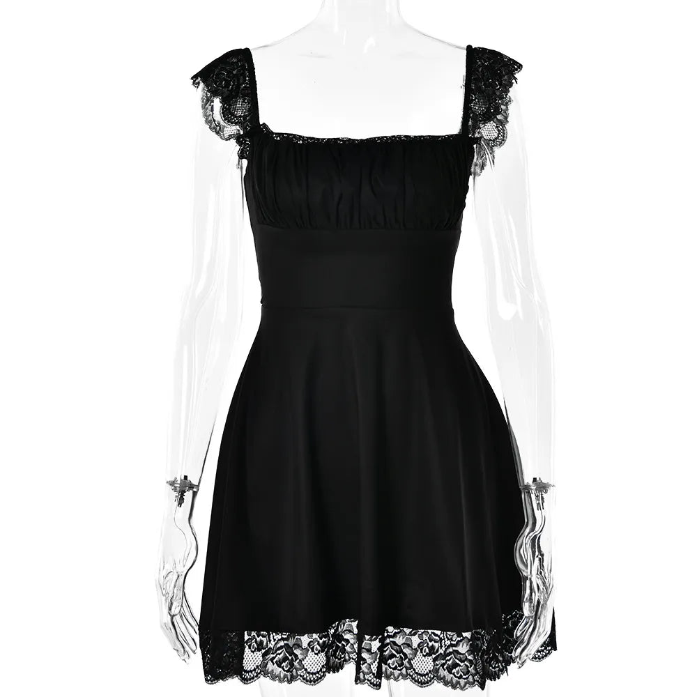Lace Up Ruffle Backless Sexy Dresses Women Robes Elegant Evening Party Dress Mini Summer Dress