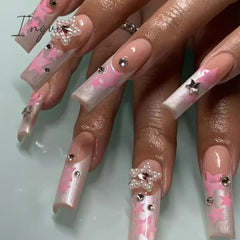 24pcs Artifical Bails With Glue Fake Nail Tips With Design Detachable Press On Nails Long Fake Nail Finished Nail Piece Sticker