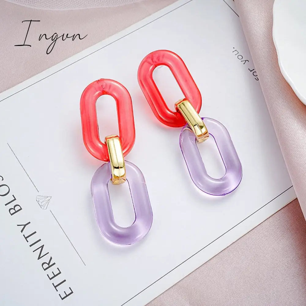 Ingvn - Korean Style Dangle Drop Earrings For Women Pink Color Arcylic Geometric Cute Pendant Earrings 2023 Trend Brincos Jewelry Gifts