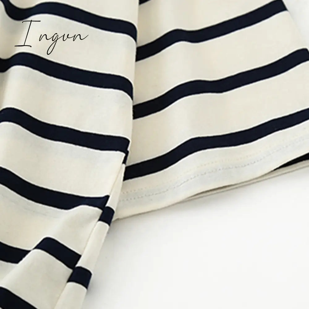 Ingvn - Women Striped Cotton T Shirt Short Sleeve O Neck Tees Ladies Casual Tee Shirt Street Wear Top 6L42