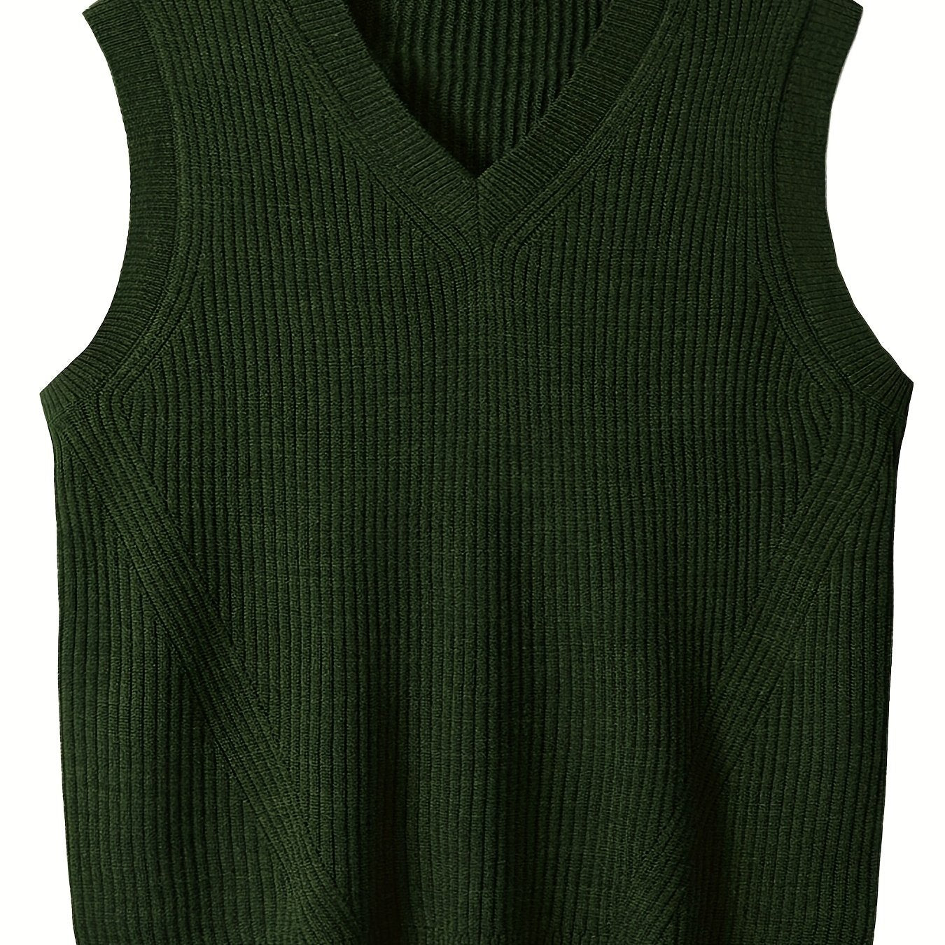 Plus Size Men's Solid Knit Textured Vest Sweater for Spring/Autumn - Oversized Trendy Sleeveless Sweater for Males