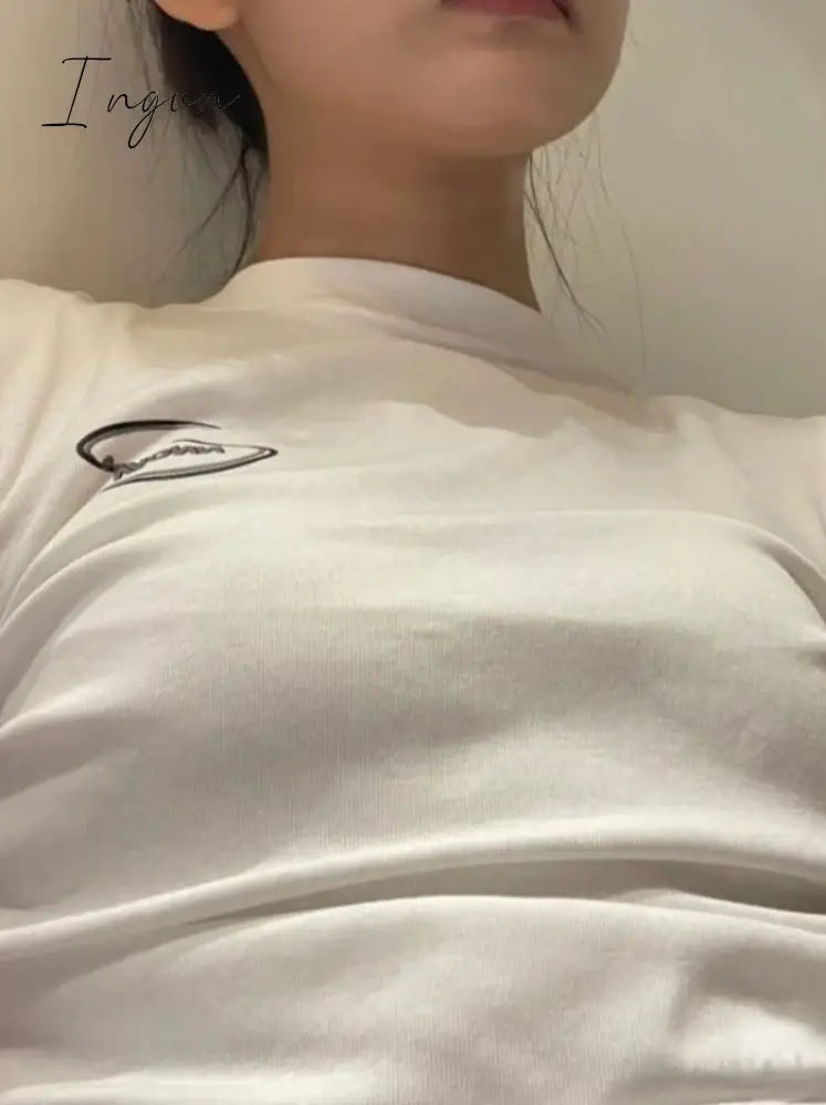 Ingvn - Fashion T-shirt O-neck Short Sleeve White Woman Tshirts Crop Tops Y2k Clothes Tunic Folds Summer Chic Tees 2023 Shirts for Women